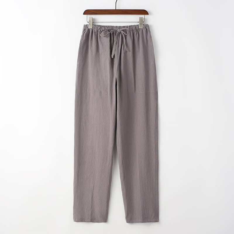 男士夏天裤子宽松麻料休闲裤高腰棉麻长裤中式唐装裤中国风男裤 灰色