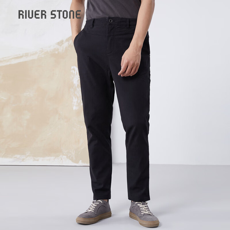 riverstone男装品牌黑色休闲裤男春秋新款宽松直筒简约休闲长裤男
