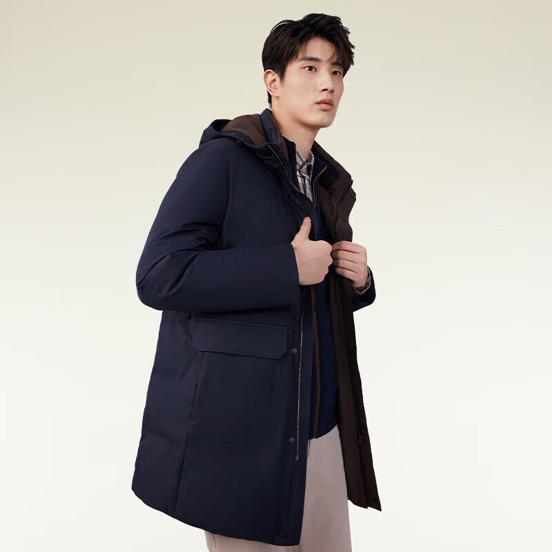 红豆羽绒服男【高充绒量】中长款90鸭绒压胶连帽厚实保暖外套男 S5火山灰 2XL 180/104B