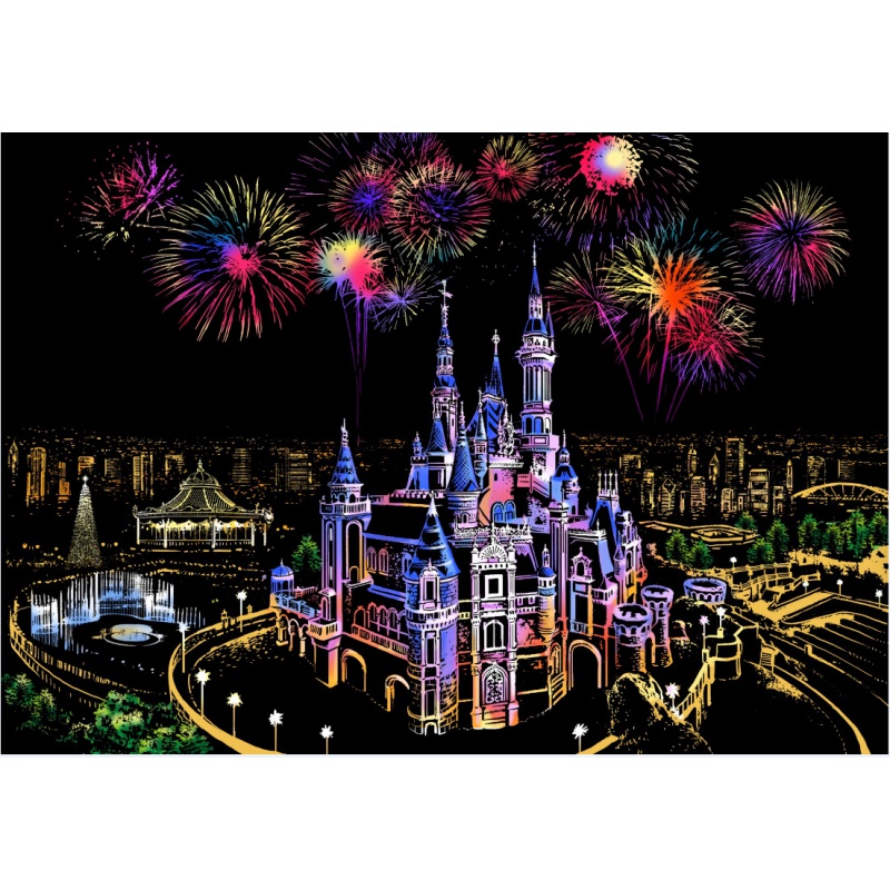 夜景刮刮画解压玩具diy创意手工塔桥刮画纸生日礼物通达兴 梦幻城堡