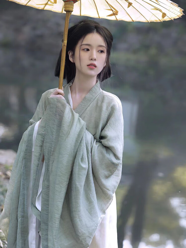 zhouyouyang清冷系魏晋风汉服女古装南北朝绿色广袖流仙裙交领大袖衫
