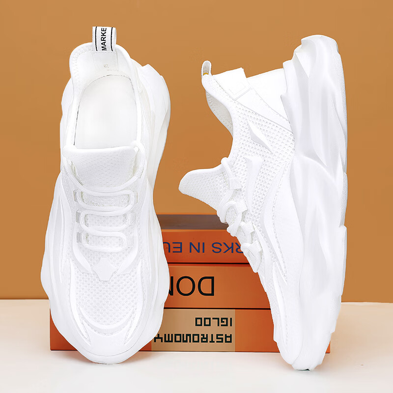 回力瑞纯白色运动鞋男款夏夏厚底老爹鞋青少年夏季网面透气软底跑步白