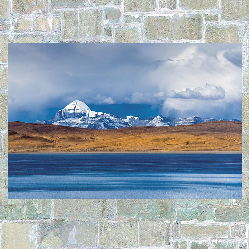 狼天影 背靠日照金山冈仁波齐山海报墙贴画客厅卧室墙上床头贴纸可