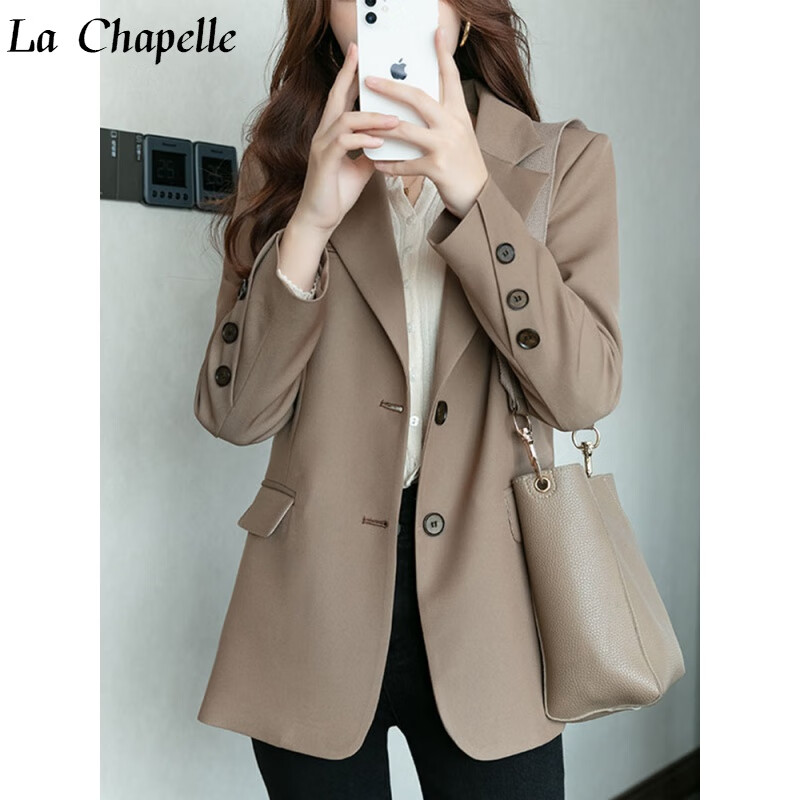 拉夏贝尔（La Chapelle）女装小西装外套女2023年新款春秋季小个子百搭休闲宽松西服女外套 咖色 2XL怎么样,好用不?