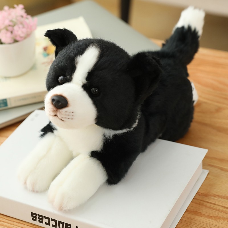 毛绒玩具公仔边牧犬布娃娃玩偶摆件儿童布偶小狗 黑色 含 巴34厘米