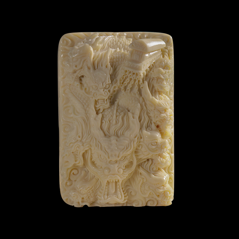 uhfq 猛犸象牙雕刻九龙拉棺吊坠保真牌子挂坠霸气挂件男 (00469)约56*