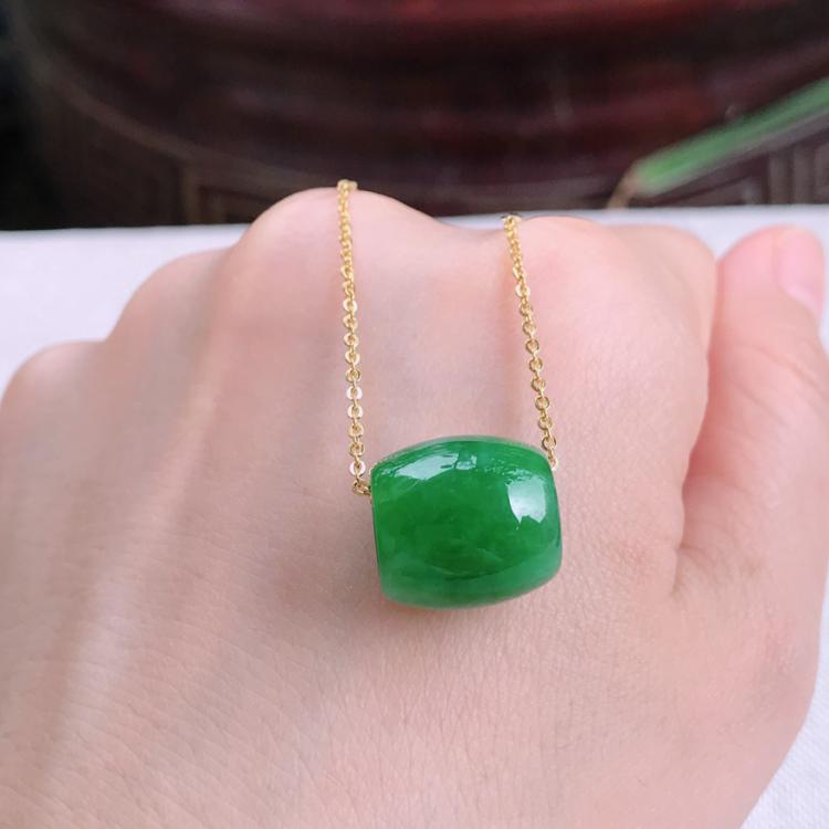 托托贴贴翡翠路路通 缅甸阳绿吊坠珠挂件满绿桶珠锁骨项链sn7205