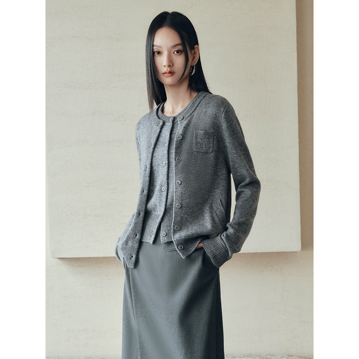 太平鸟秋冬毛针织衫集合链接新款打底无缝套衫女士开衫 开衫灰色 L