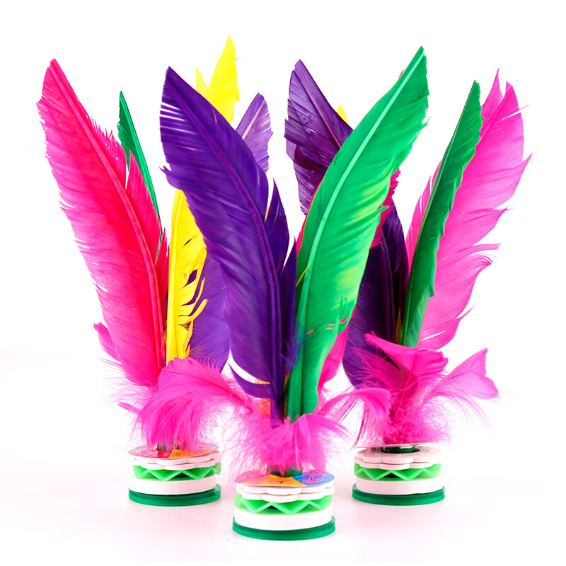 紫湖毽子大号鹅毛花毽小学生儿童毽子比赛专用彩色羽毛牛筋底 3个装