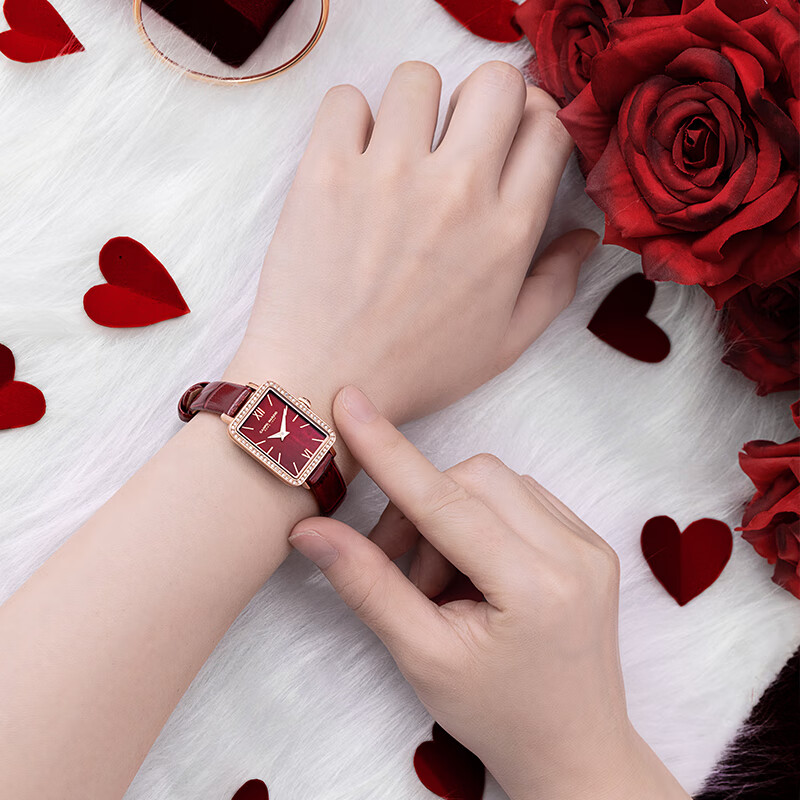 Campo Marzio Design意大利品牌女士手表小方表皮表带时尚女表情人节礼物 红色表盘 CMW0003