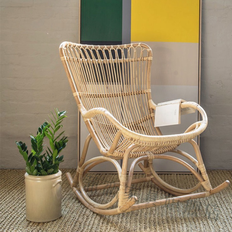 蒲恋 小藤椅北欧藤编摇摇椅小户型家用阳台客厅藤编椅真藤椅老人休闲