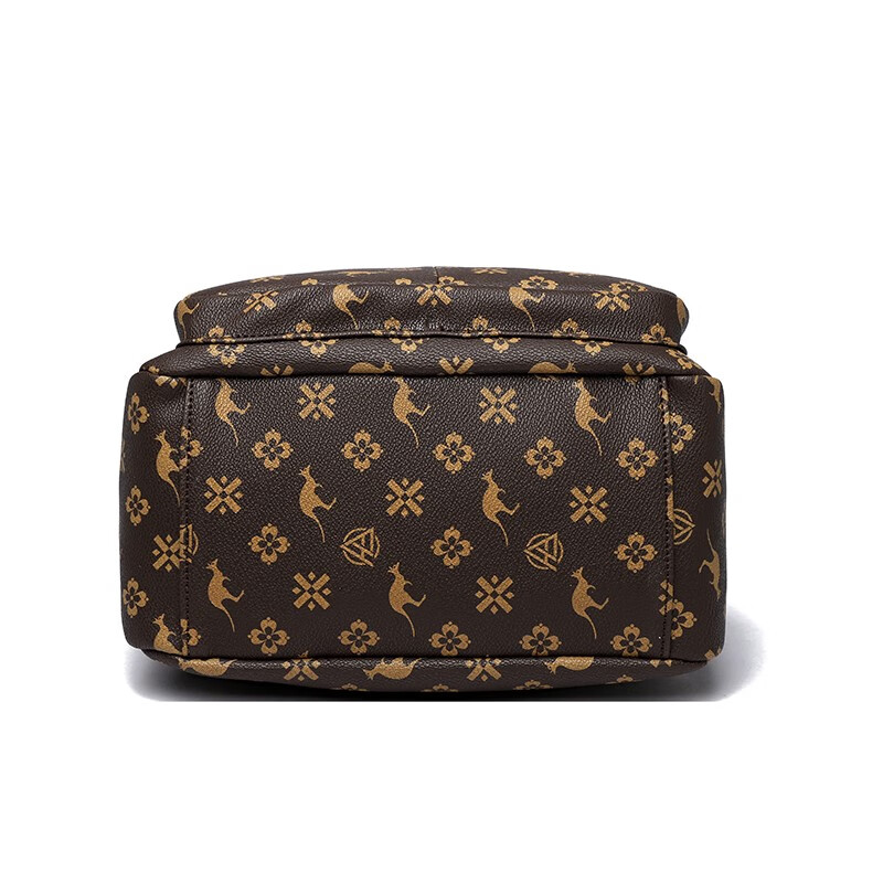 玫瑰袋鼠品牌轻奢双肩包女真皮2024新款时尚防盗牛皮背包大妈妈旅行包软皮 棕配棕【礼盒装+手包卡包】