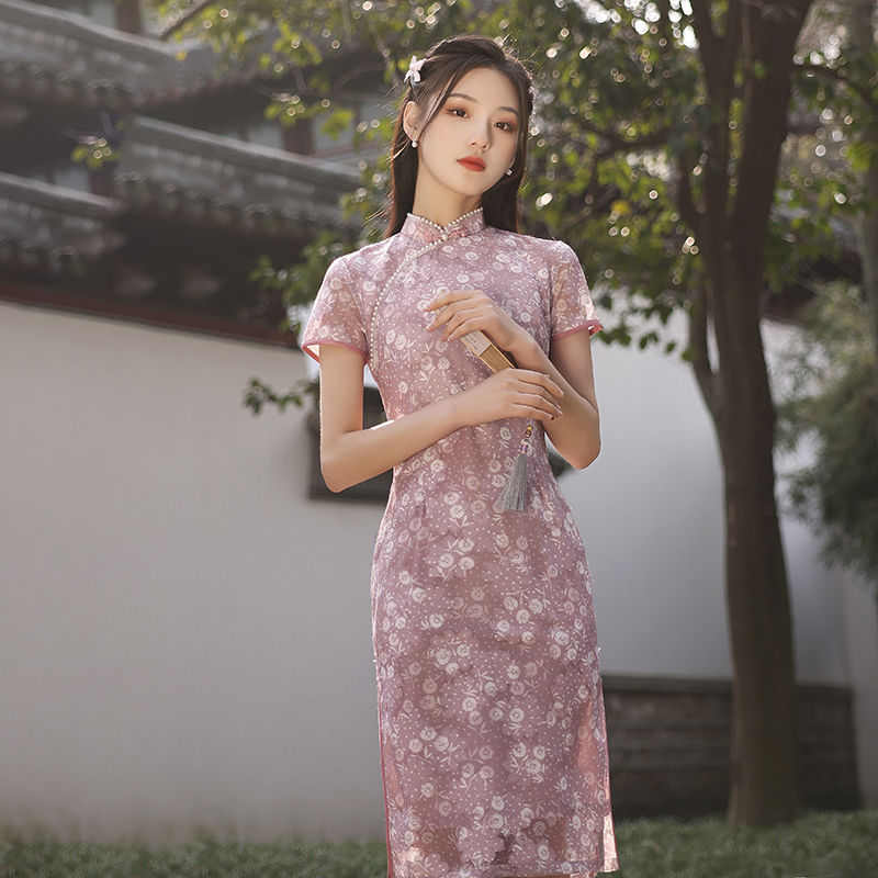 靓女街旗袍2021夏季新款短袖中国风复古气质改良年轻款少女中长款