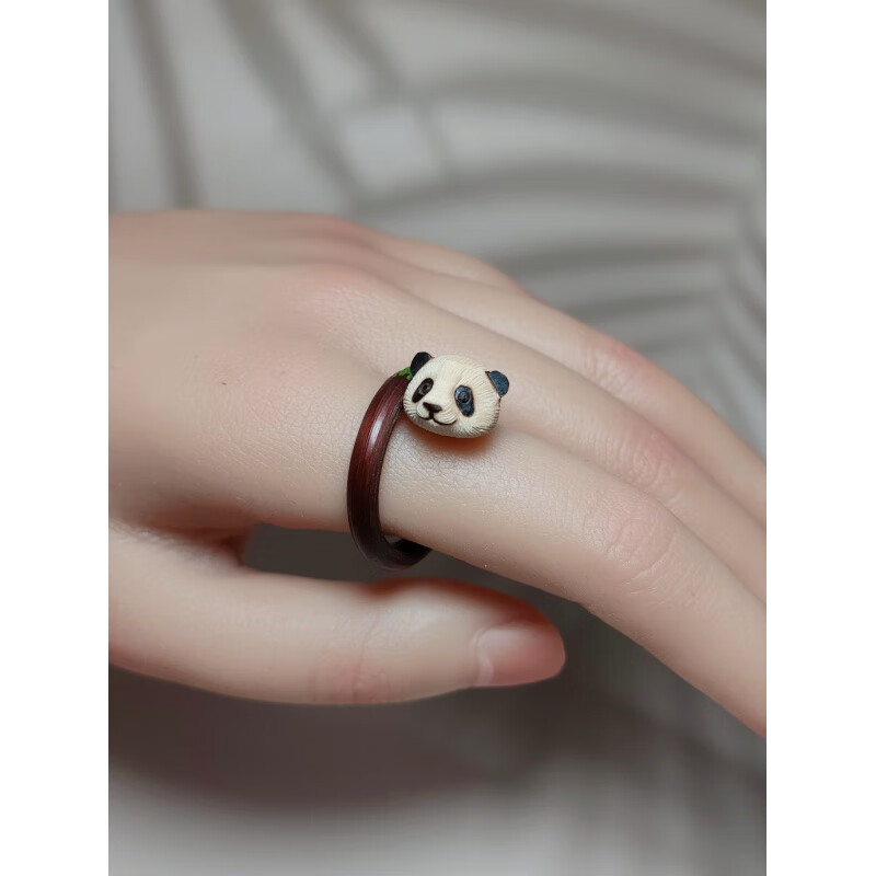 (脑袋拉毛)花花大熊猫戒指 量身定制的,勒紧量手指周长