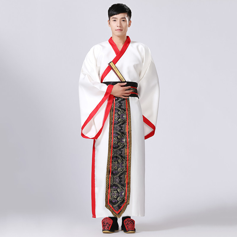 自然 新款古装服装男汉服男士曲裾臣子官服汉朝大臣书生汉服直裾深衣