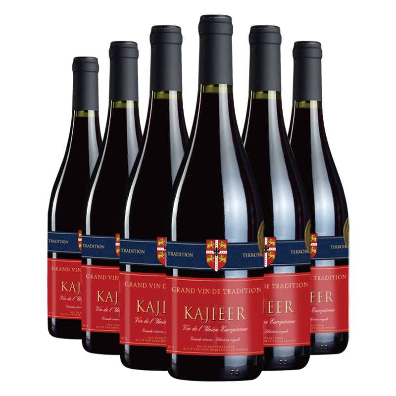 卡杰尔（Kajieer）法国原装进口红酒 干红葡萄酒 750ml/瓶 卡杰尔干红葡萄酒750ml*6整箱装