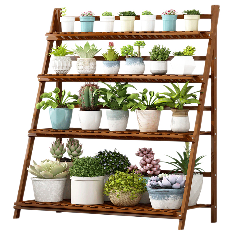 竹中生智折叠花架置物架阳台多层落地简约现代多肉植物摆放架绿萝架子客厅 【可折叠】四层100（茶色）