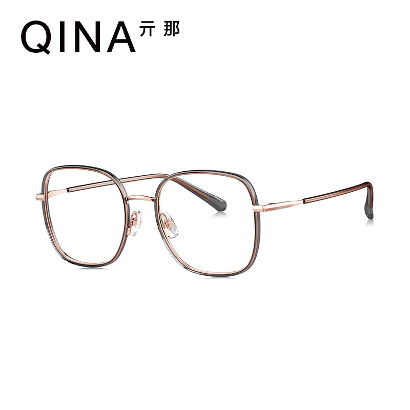 亓那qina光学镜赵露思同款潮流大框男女款近视眼镜qj6032b13玫瑰金丨