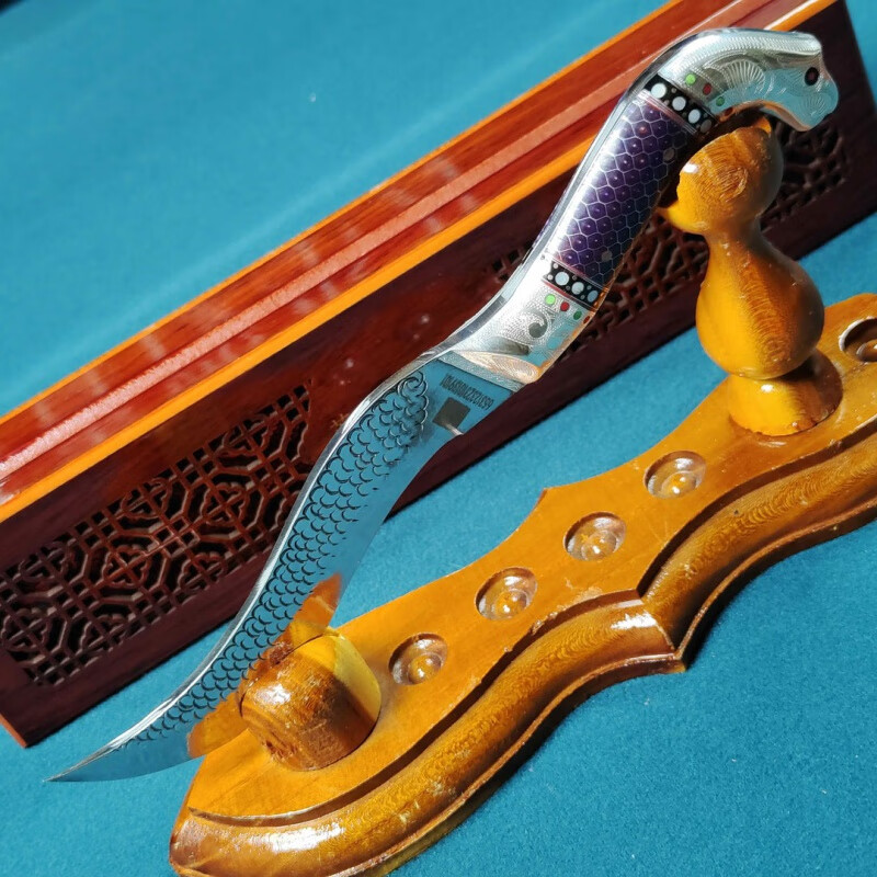 英吉沙小刀新疆 纯手工收藏款纯银手柄家用收藏把玩手工刀蛇形造