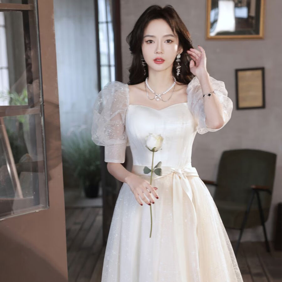 裙女2023新款气质名媛超仙气纱裙艺考毕业长裙春 法式温柔礼服93_长款