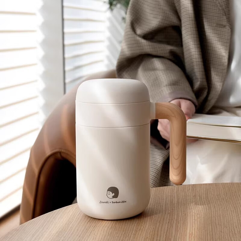 造物集保温杯高颜值水杯带手柄茶水分离刻字不锈钢水杯男士泡茶七夕礼物 联名款白色小美460ml礼盒装