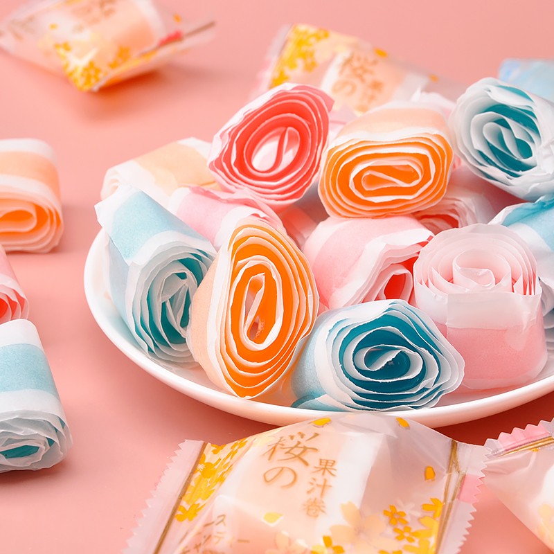 好百贝日式果汁卷软糖500g散装小包装网红水果卷卷糖果小零食品 混合