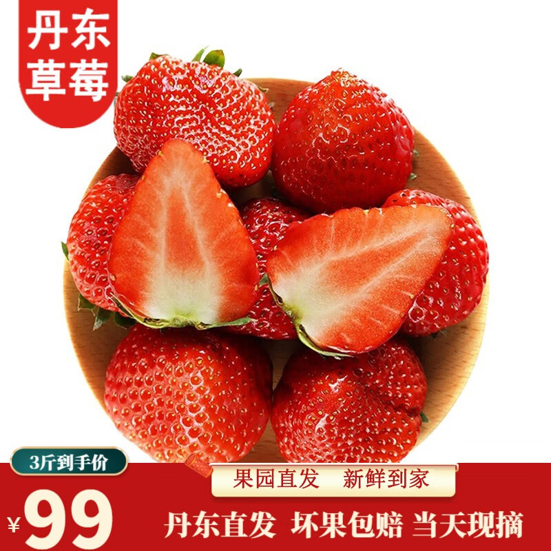 甜莓小康丹东99草莓新鲜红颜奶油东港九九甜牛奶草莓大果礼盒正宗大果 推荐-3斤福利款（单果25g-30g）