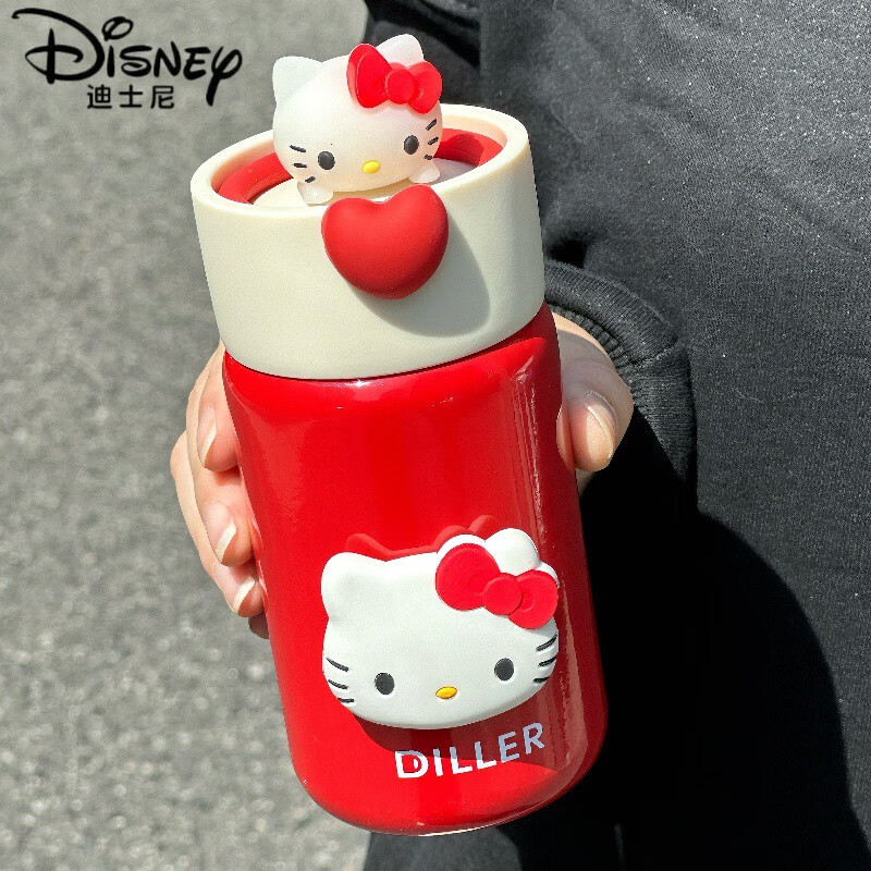 迪士尼（Disney）hellokitty迷你保温杯女生可爱便携泡茶水杯316不锈钢小容量杯子 粉白+kitty公仔+凯蒂猫 280ml