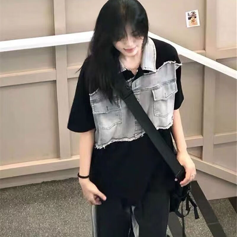 t恤女夏季宽松ins设计感小众潮牌半袖上衣 黑色(款) 收藏 关注优先发