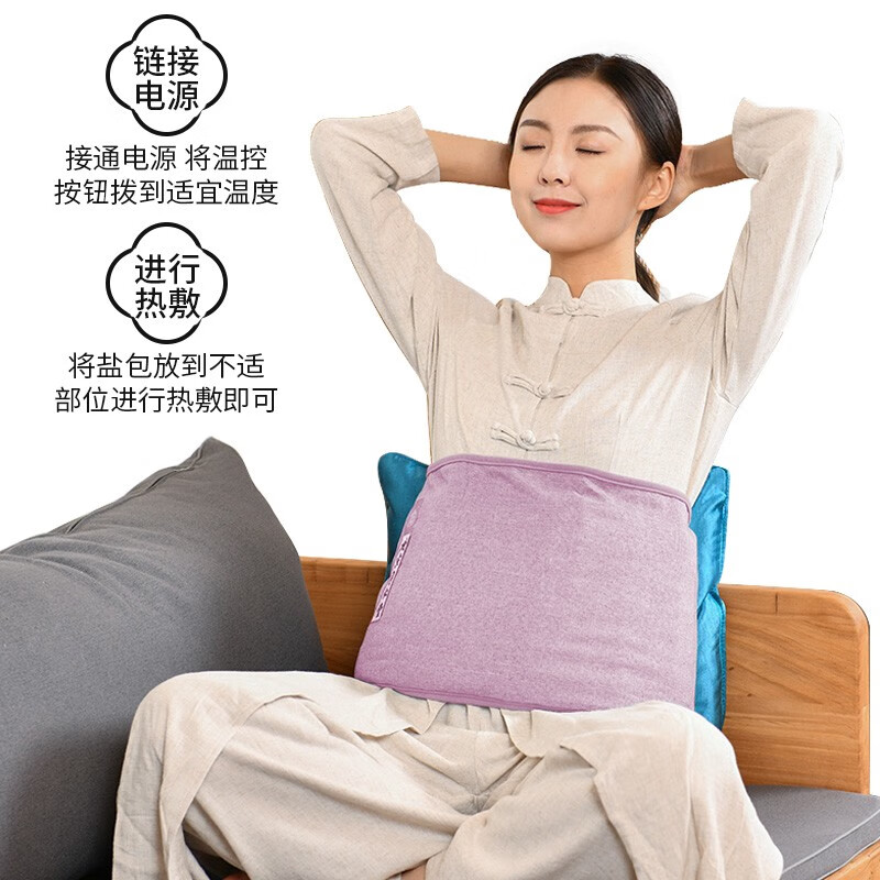 亦生堂 北京同仁堂 TRT-02Z 海盐包 粗盐热敷袋 电加热艾叶艾草艾绒护腰护膝肩颈椎肚子 腰带款 紫色
