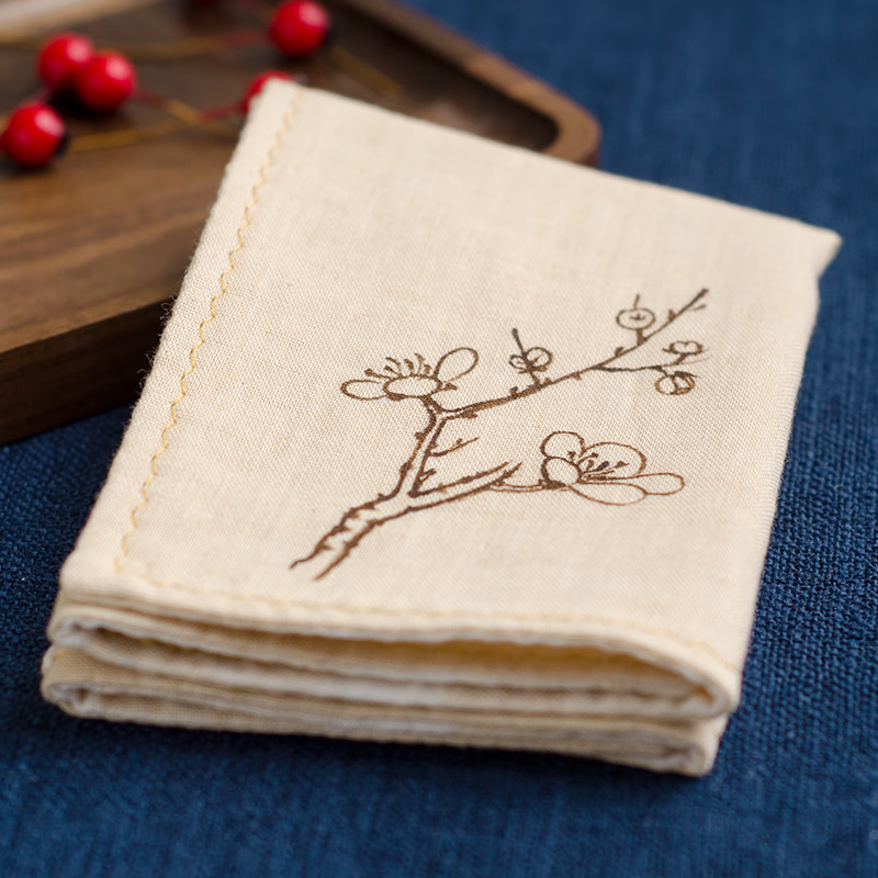 xierwei梅竹松手绘全棉男女士手帕纯棉吸汗老式随身经典古风手绢怀旧