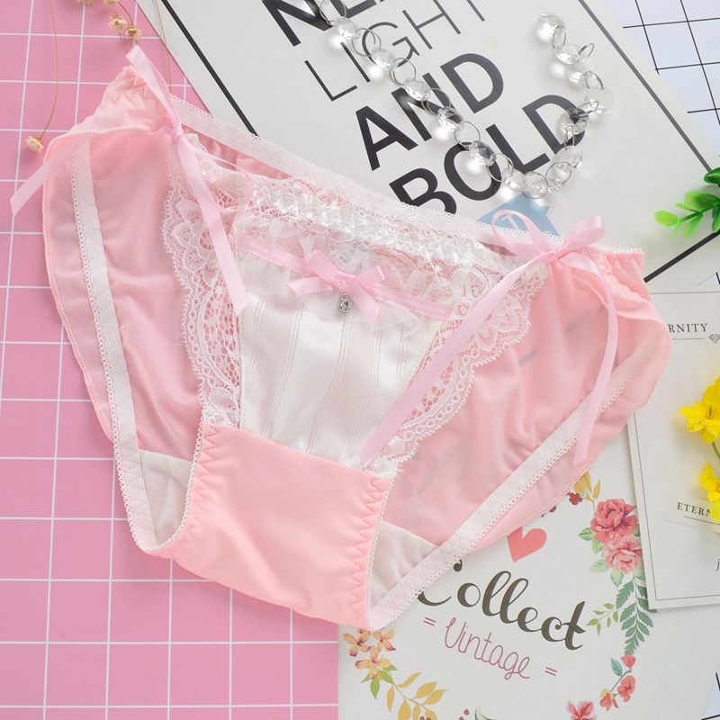 品莠可拆绑带蝴蝶结日系少女风性感系带蝴蝶结牛奶丝女士内裤低腰短裤