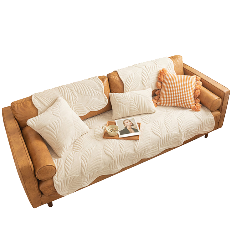 今后奶油白牛奶絨沙發(fā)墊四季通用坐墊子防滑皮沙發(fā)套罩蓋布巾新款2025 甜葉-白色 110*180cm