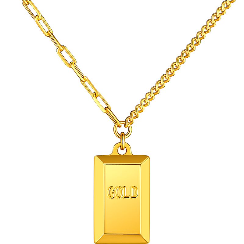 六福珠宝·真情人生-光影金系列足金小金条金砖5G黄金项链套链