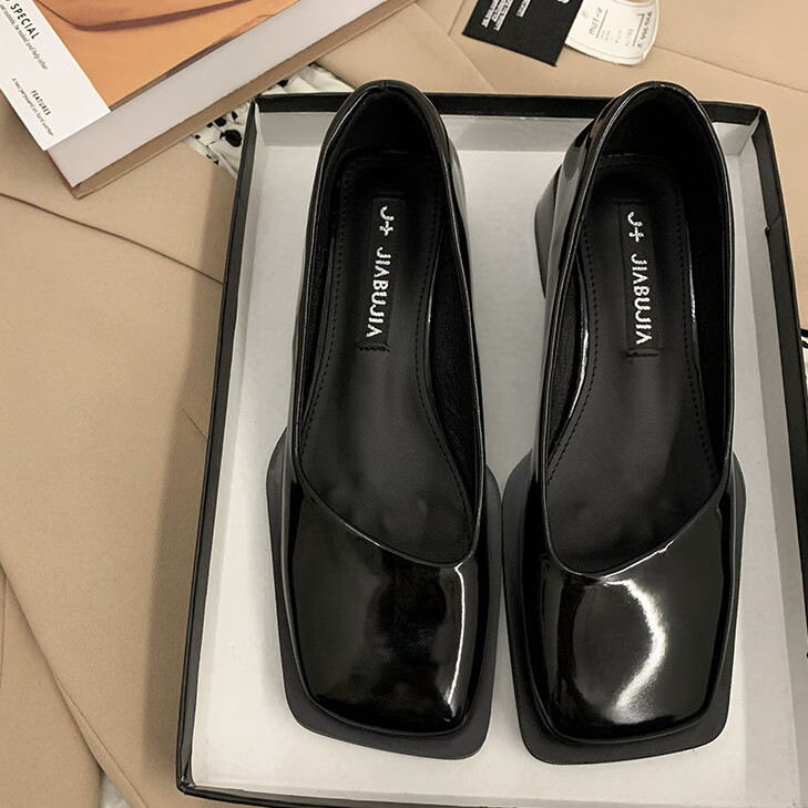 女生小皮鞋上班穿的西装搭配英伦小皮鞋女2022年秋季新款方头 黑色 35