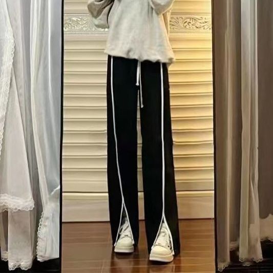 加长阔腿裤女高个子170女生穿搭黑色开叉阔腿裤子女学生夏季新款百搭