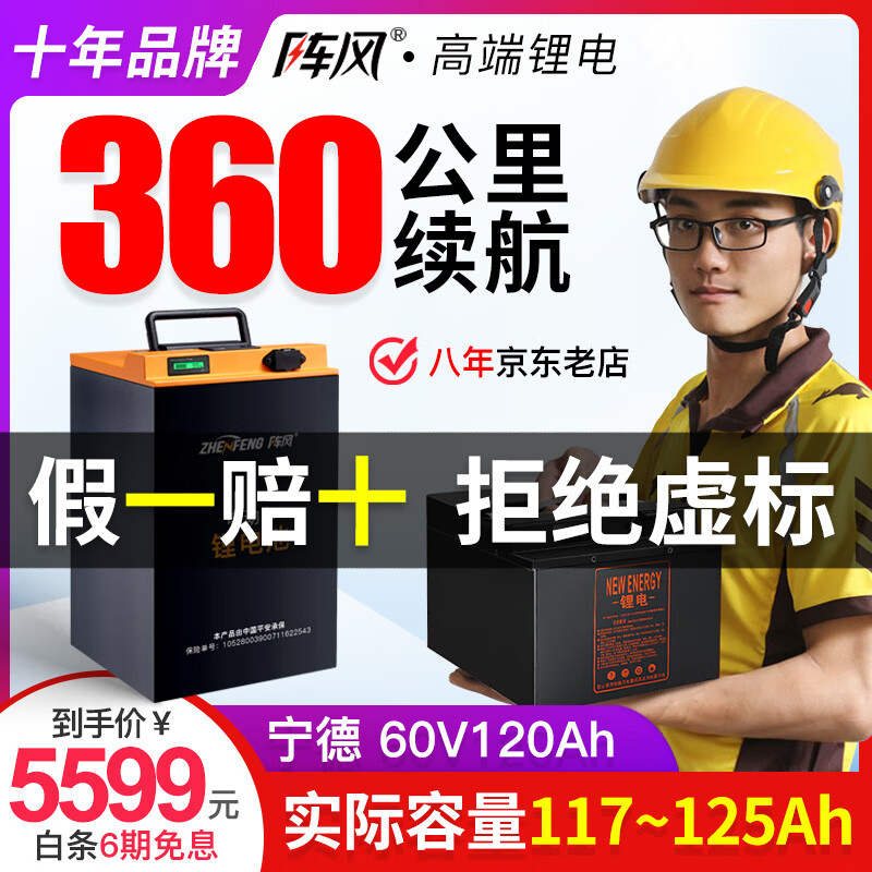 阵风（Zhen Feng）电动车锂电池大容量外卖电瓶新国标三元锂磷酸铁锂电动摩托车专用 宁德60V120A+蚂蚁300A+GPS +15A