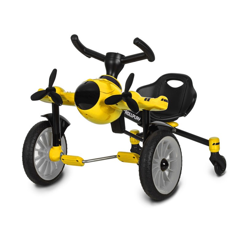 ROLLPLAY如雷儿童脚踏三轮车折叠小飞机漂移车自行车玩具男女小孩生日礼物 折叠飞机车 黄色