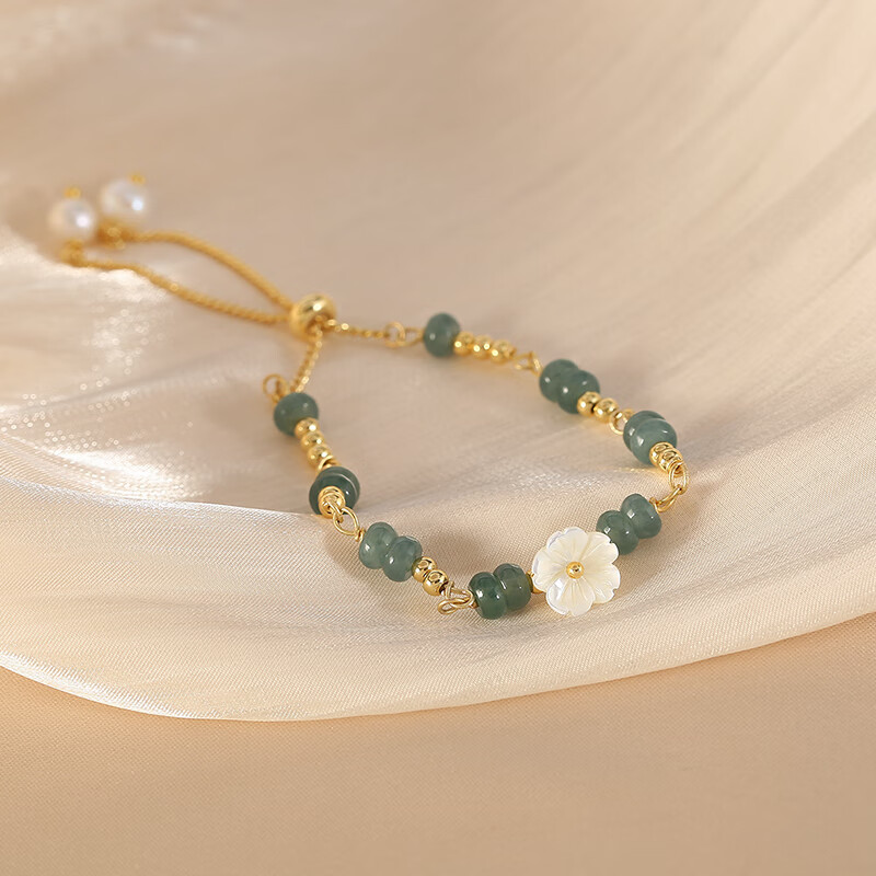 永红旺翡翠花朵手链女ins小众拉轴设计感珍珠手串 翡翠花朵手链 翠