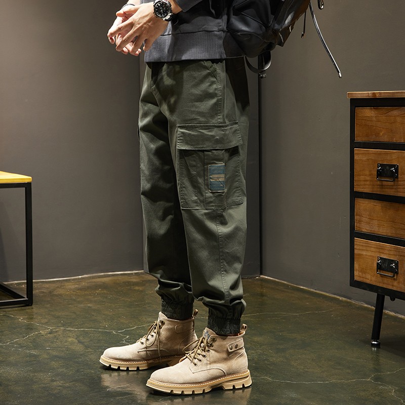 潮天士高品质束脚工装裤男宽松休闲裤男士秋冬季潮牌百搭多口袋小脚