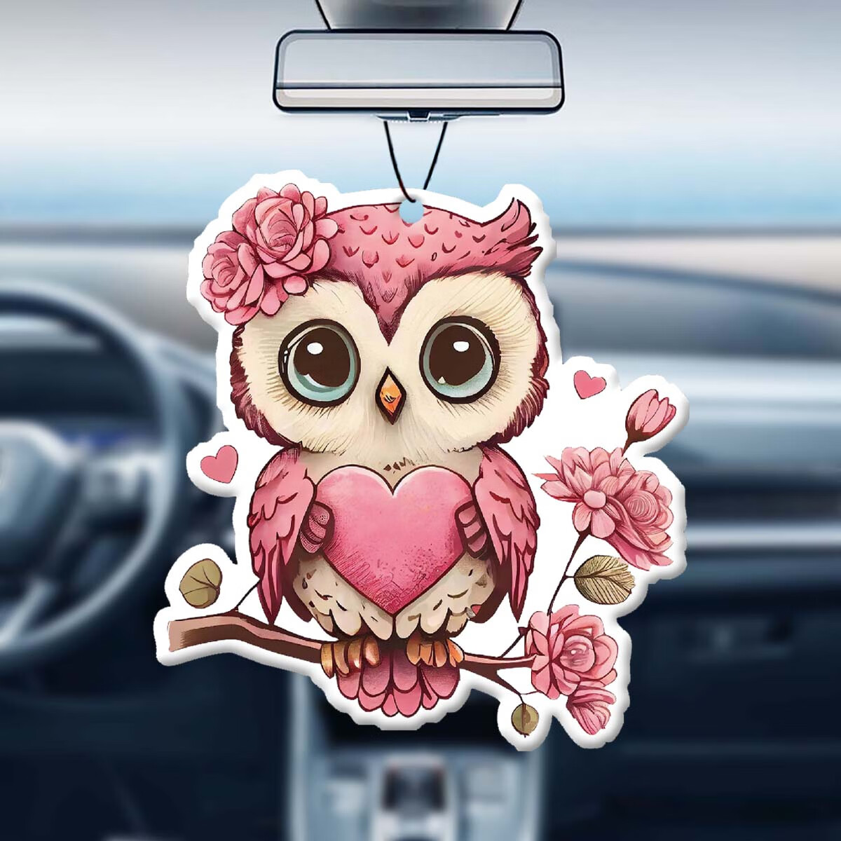 怡然空间粉色爱心可爱猫头鹰车载香薰汽车香片香氛吊坠挂件客厅卧室