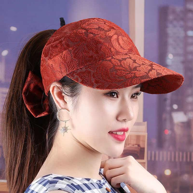 女士鸭舌帽春夏季空顶帽女帽潮人帽子时尚女士帽扎马尾蕾丝棒球帽遮阳