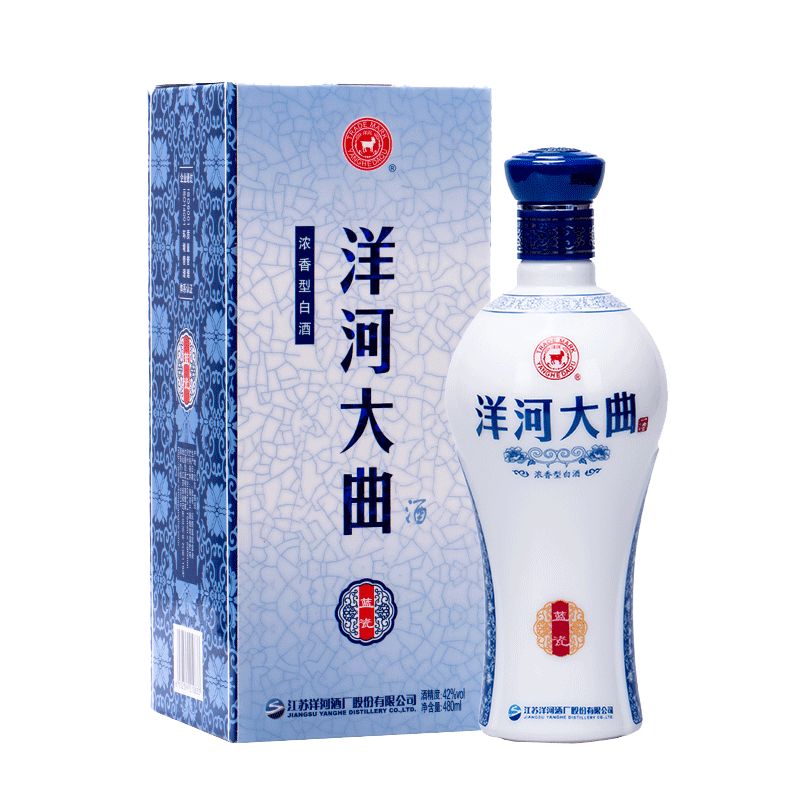洋河大曲 蓝瓷 42度480ml纯粮酿造白酒 口感绵柔浓香型白酒 42度 480