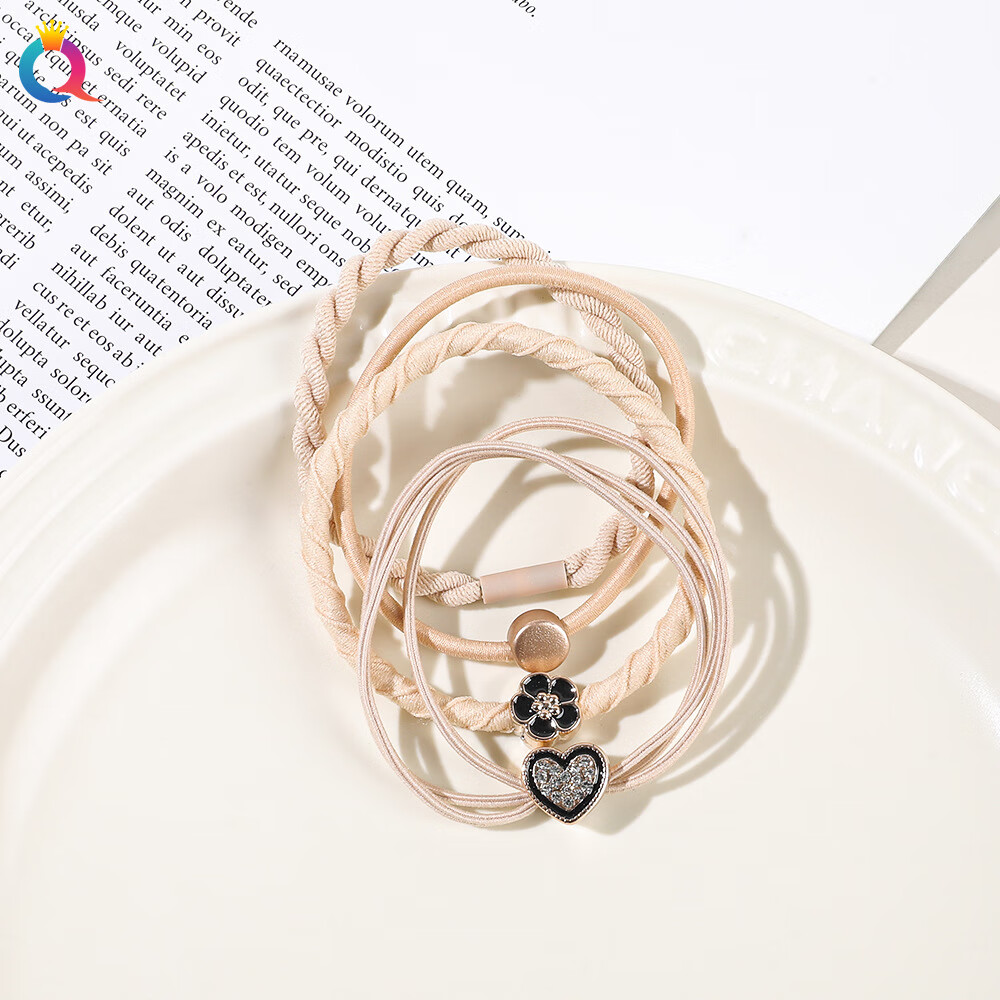 星棠高弹力皮筋百搭发圈头绳扎头发绳发饰头饰 4根皮筋-爱心款米色