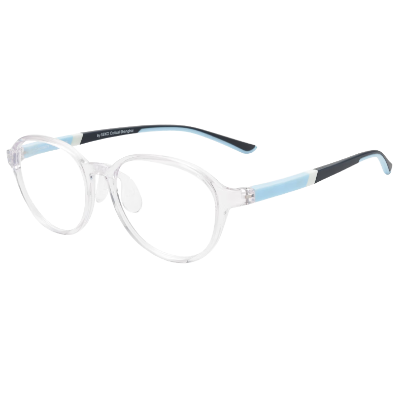 精工(SEIKO)ASSET系列儿童眼镜框架AK0092 WB+蔡司小乐圆1.59镜片 WB白明超板/浅蓝灰