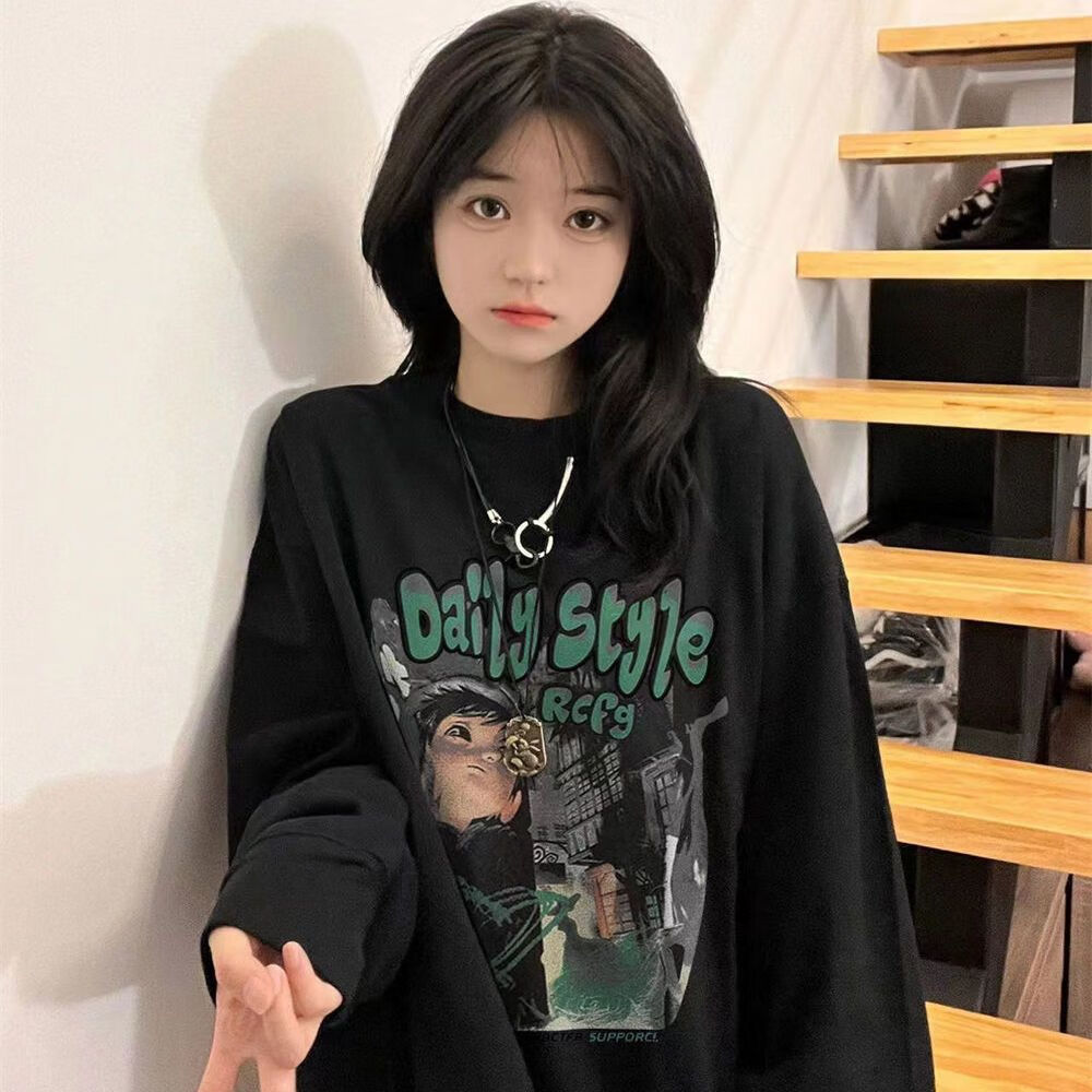 初中女生卫衣长袖套头薄款慵懒风秋冬季新款长袖上衣女复古高街个性