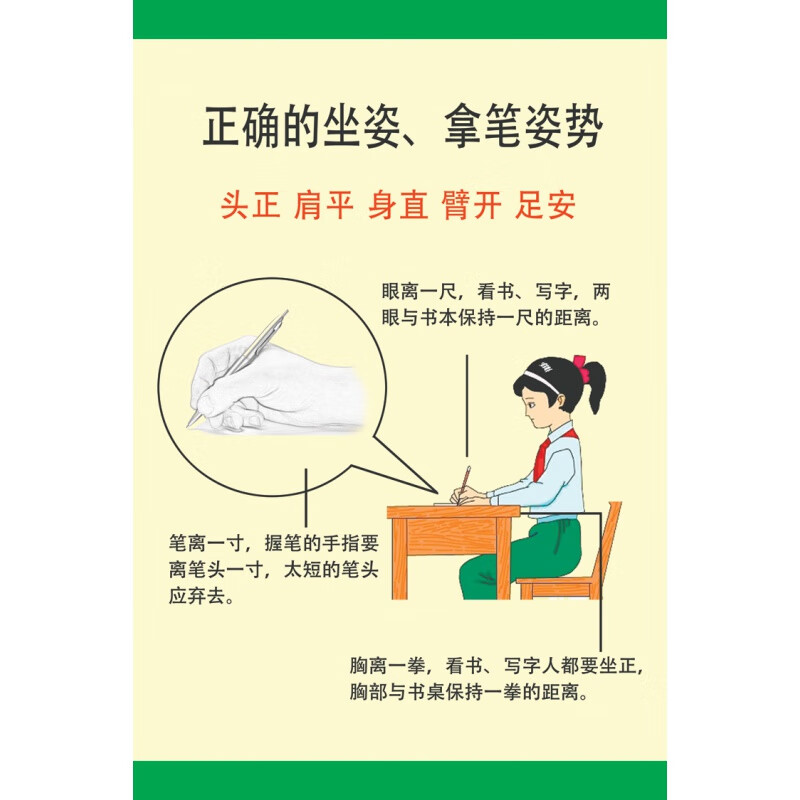 萌依儿小学生正确的握笔姿势方法图儿童正确坐姿挂图写字姿势幼儿园墙