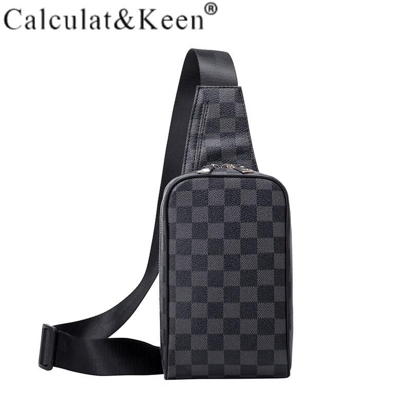 calculat&keenck男士老花胸包多功能小包包棋盘格复古户外运动小单肩