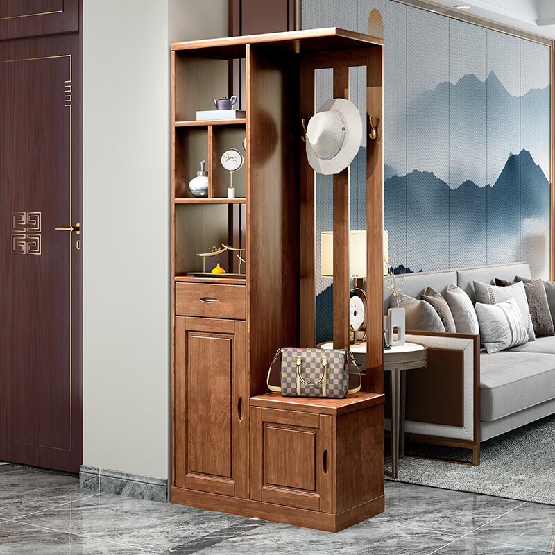 衣柜一体进门鞋柜挂衣架一体客厅玄关隔断屏风小 胡桃色 80x35x200cm