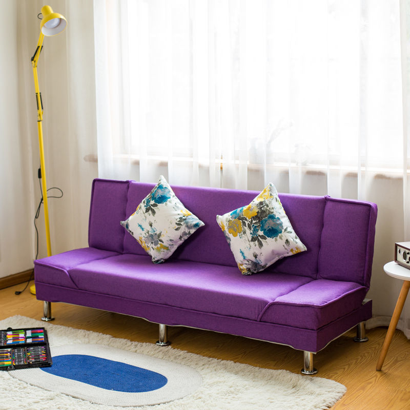 小户型布艺沙发简易客厅可折叠沙发单人双人三人沙发房沙发床 葡萄紫-棉麻 四人座长度1.8米：不带抱枕